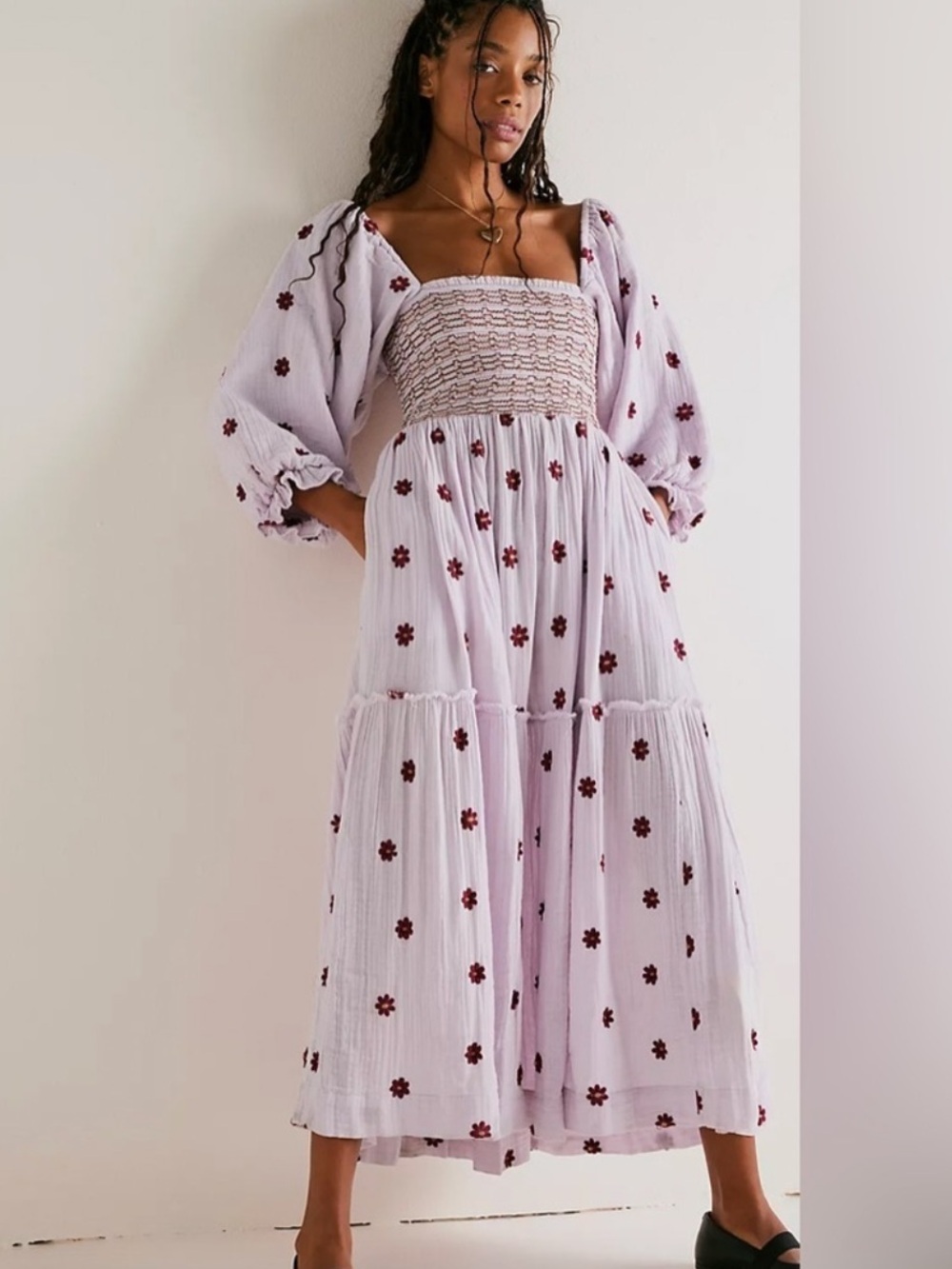 Free People Dahlia Embroidered Maxi Dress Lilac frost S